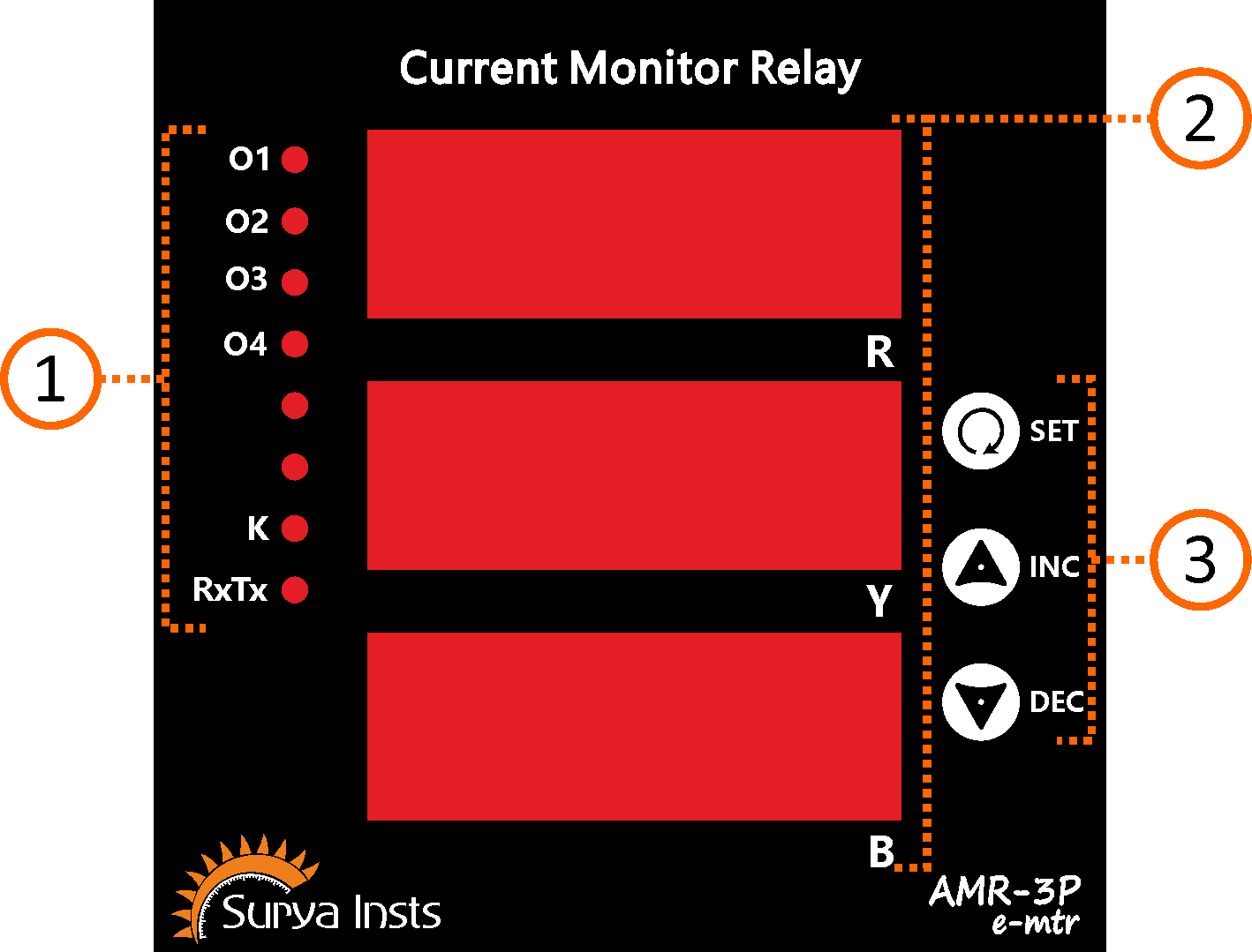 AMR-3P three-phase current monitor relay interface